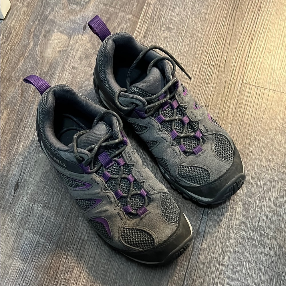Merrell Gray and Purple Athletic Shoes with Rugged Design